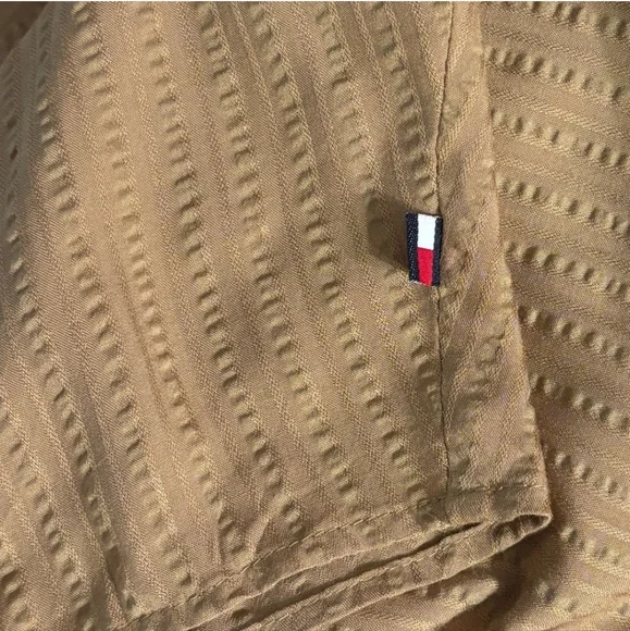 TOMMY HILFIGER  Fire Island Tie Neck Striped Blouse Tan88% Viscose - Picture 7 of 10